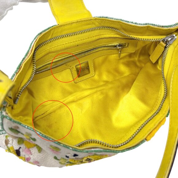FENDI Vintage FF Beads Mamma Baguette Crossbody Bag Flower Embroidery [106448] - Picture 13 of 16